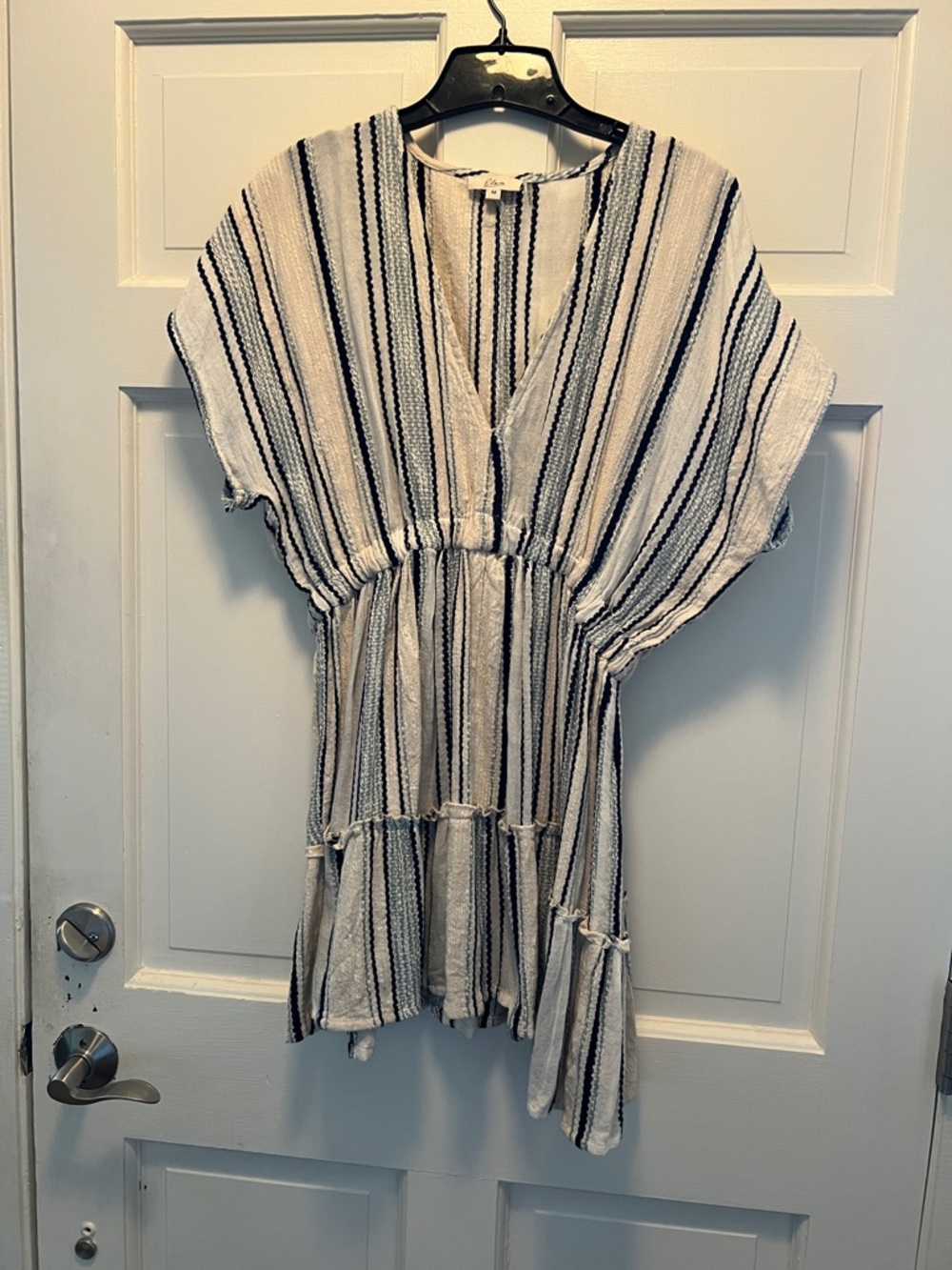 Elan Cream and Black Striped V-Neck Tunic (cover up?)